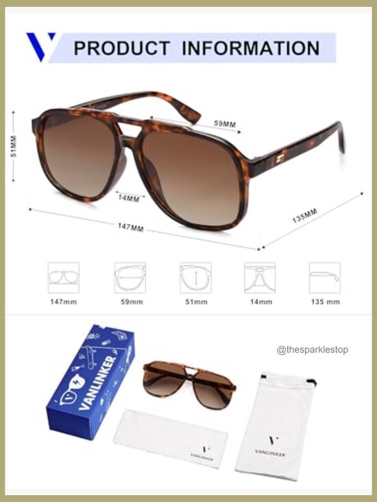 Retro Polarized Square Aviator Sunglasses Oversized Vintage Trendy